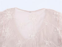 OUWU-2025, Nuevo Verano Elegante Rosa Manga Corta Camisa con Cuello en V - details 4