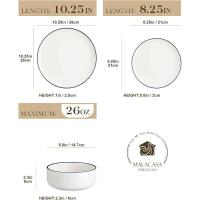 Juegos de platos y tazones, vajilla de porcelana moderna de 12 piezas para 4 juegos de vajilla de cocina blanca con borde negro - details 1