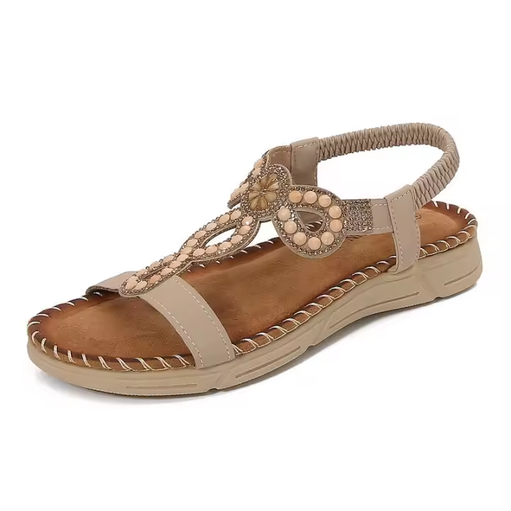 Sandalias de primavera, nuevas, con punta redonda, planas, con diamantes de imitación, grandes y a la moda para mujer. - 1
