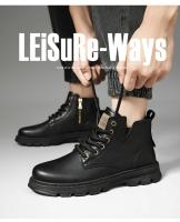 con botas de cuero de estilo retro, suelas gruesas, zapatos casuales de caña alta para hombre resistentes al desgaste, cremalleras laterales - details 3