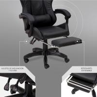 Gaming con Respaldo Ergonómico Inclinable y Altura Ajustable, Silla de Oficina con Soporte Lumbar, Acolchado y Reposapiés Extraíble, Negro, 58x66x114-124 cm - details 7