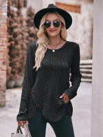 Camiseta lisa de manga larga para mujer, Jersey informal versátil de Color liso con cuello redondo, ajustado, ropa de otoño, novedad de 2023 - details 10