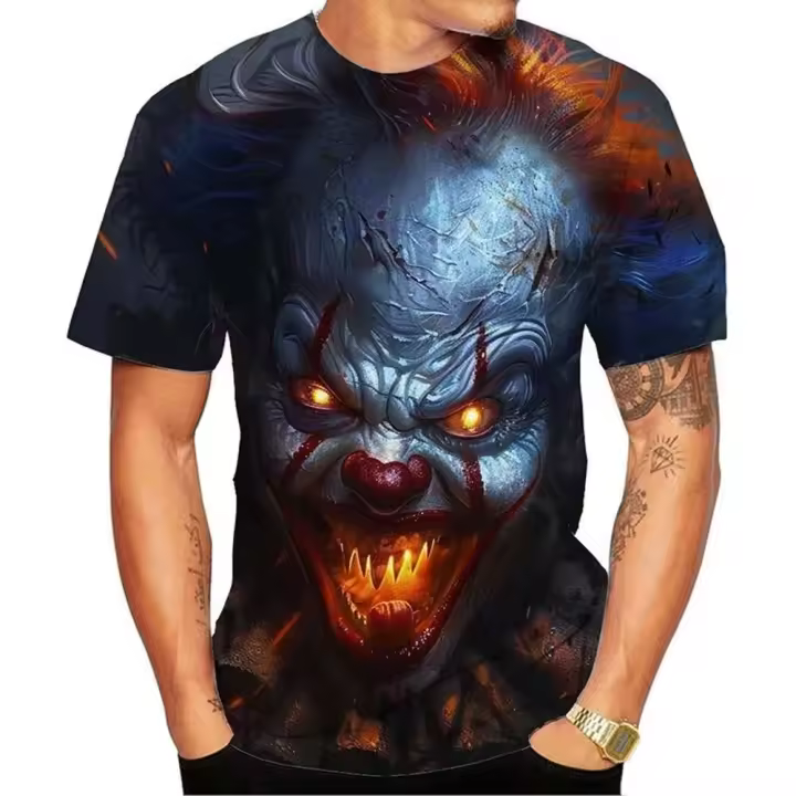 Nueva camiseta de talla grande con estampado 3D para hombre, ropa de calle con patrón de payaso, deportes Unisex, transpirable de secado rápido - 1