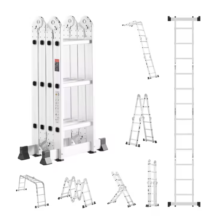 Escalera plegable multiusos SucceBuy, escalera alta 7 en 1, marco A de 3 escalones ajustables, altura de alcance de 12 pies, capacidad de 330 libras. - 1