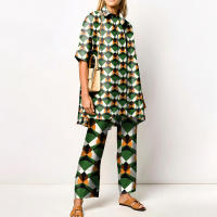Conjunto de 2 piezas con estampado de Pamas para mujer, ropa de dormir holgada, pantalones de manga larga, ropa de calle, traje elegante, Vintage, otoño - details 6