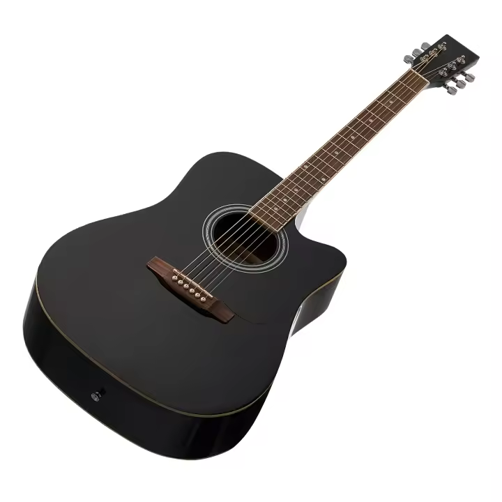 Guitarra Acústica SucceBuy de 104.14 cm con Diseño Cutaway, Tapa de Abeto Negro de 6 Cuerdas, Set para Principiantes con Funda, Afinador, Correa, Cuerdas Adicionales, Púas, Capo, Diapasón de Palisandro, Ideal para Estilo de Dedos y Jazz - 1