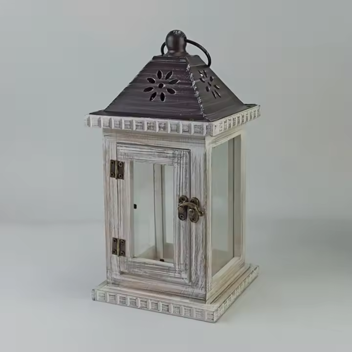 Candelabro de madera vintage europeo, farol de arte del hierro, cera, decoración del hogar, adornos navideños - 1