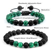 Pulsera de Piedra de Malaquita Verde Natural Encanto de Abalorios de Lava para Hombres y Mujeres - details 1
