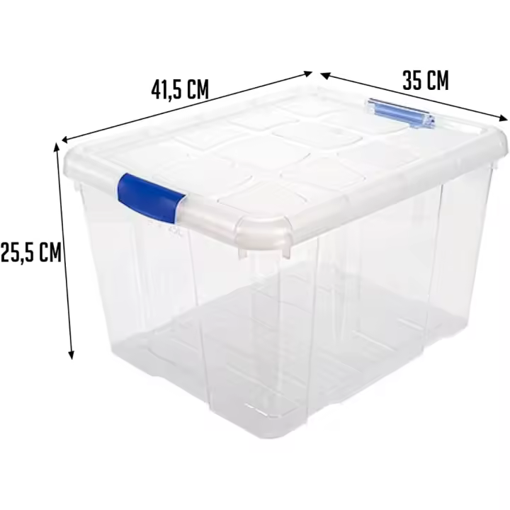 Pack de 6 Cajas de ordenación de plástico Transparente N.º 2. Contenedor para almacenar Juguetes, Libros, Ropa, Mantas. Capacidad 25 litros. Dimensiones Aprox. : 42,2 x 35 x 25,6 cm - 1