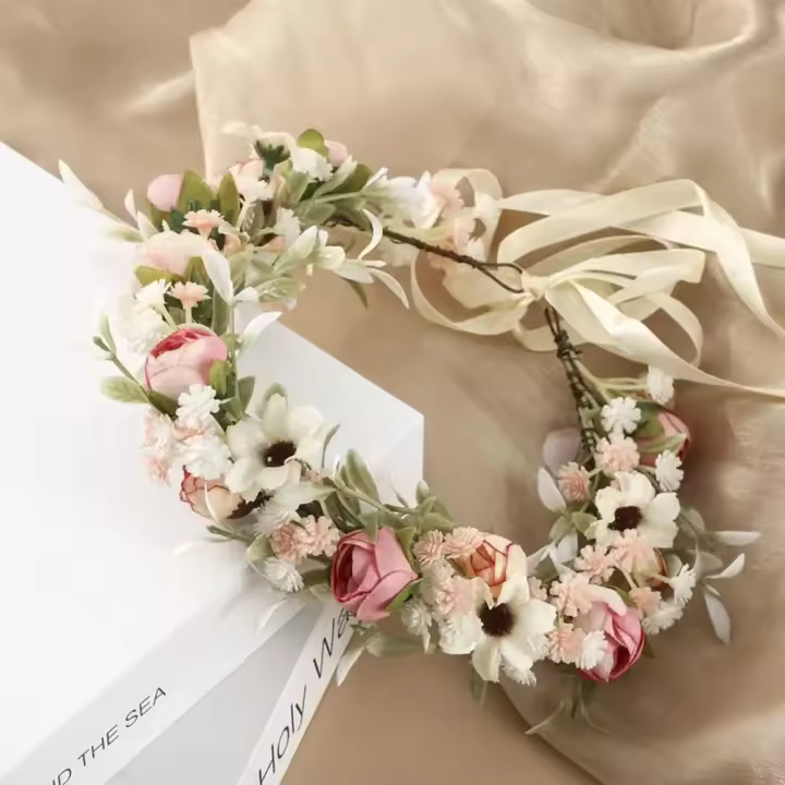 Corona Artificial Vintage, banda de pelo ajustable, guirnalda Floral de simulación, decoración de corona de flores nupciales para boda - 1