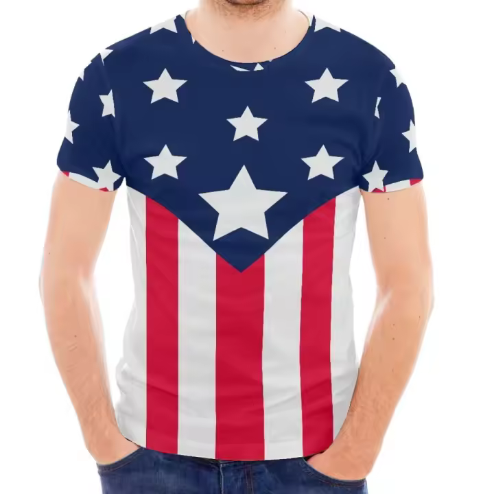 Camiseta cómoda y suave para hombre con estampado americano, pantalón corto informal de manga corta con estampado duradero, top a pedido - 1