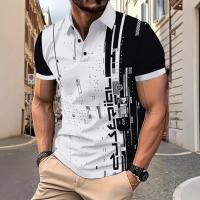 Camisa POLO con estampado geométrico de manga corta, tendencia informal, sencilla, con personalidad, estampada para hombre - details 1