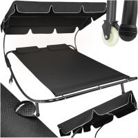 Tumbona Doble de Jardín, Tumbona de Playa con Sombrilla Plegable, Tumbona de Piscina para Dos, Tumbona de Jardín Exterior con 2 Ruedas y Cojines, Fácil Montaje, Interior y Exterior - Negro/Negro - details 0