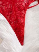 Body de Encaje Verde Esmeralda con Detalles Recortados y Bordes Festoneados – Body Sensual para Mujer, Mezcla Suave de Poliéster, Lavado a Mano, Ropa Romántica |   Diseño Elegante en Encaje con Bordados Festoneados - details 8