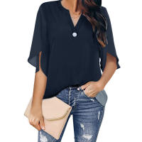 Camiseta de manga corta para mujer, Top de manga corta con cuello en v, informal, camisetas de verano con volantes - details 17