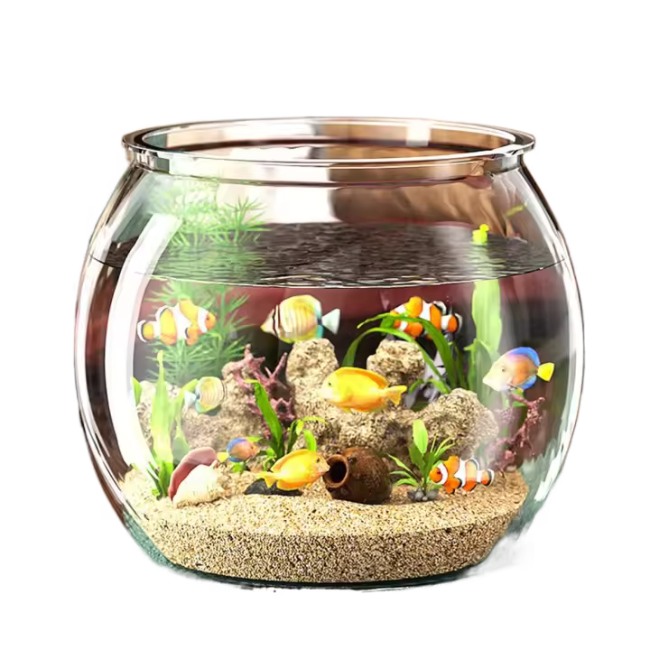 Pecera redonda ultraclara, pecera dorada, tanque de visualización de peces de plástico, decoración de escritorio decorativa inastillable para pecera - 1
