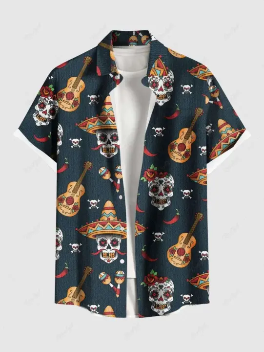 Camisa de manga corta con botones para vacaciones en la playa hawaiana con estampado 3D de verano grande para hombre, camisa informal para hombre - 1