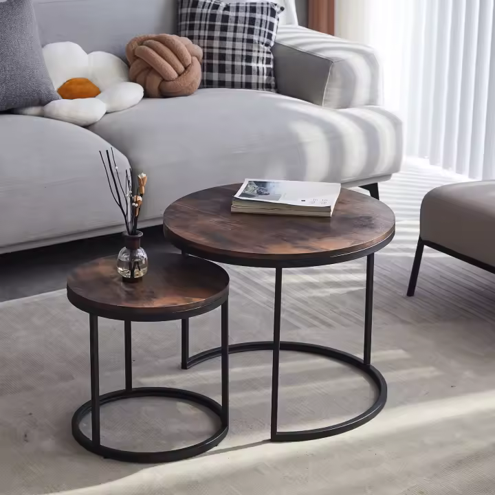Mesa de centro de madera nórdica redonda creativa, cama, sofá, mesa lateral, servicio de aperitivos de té y fruta, escritorio pequeño, muebles de sala de estar, Juego de 2 piezas - 1