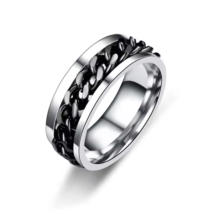 Anillo giratorio de 8mm a la moda para hombres y mujeres cadena cubana de acero inoxidable Spinner banda antiestrés anillos de ansiedad regalos de joyería - 1