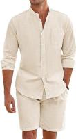 Miravia 2025 Camisa de Lino Algodón Larga y Corta Conjunto Casual Elegante para Hombres Moda Ligera - details 5