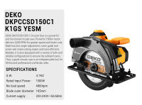 DEKO-sierra circular eléctrica serie DKCS, cortadora multifuncional de 185mm, herramienta eléctrica doméstica de 1500W con mango auxiliar - details 1