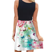 Vestido de verano sin mangas con cuello redondo y estampado Digital para mujer - details 4