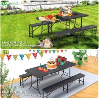 Mesa Plegable Multifuncional 180 x 75 cm, Mesa de Fiesta con Asa de Transporte, para Jardín, Terraza, Balcón, Blanco - details 11
