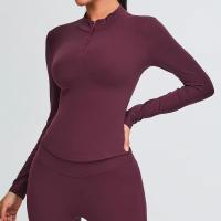 Ropa deportiva de moda para mujer, Top de Yoga con cremallera y manga larga con cuello alto y manga larga - details 2