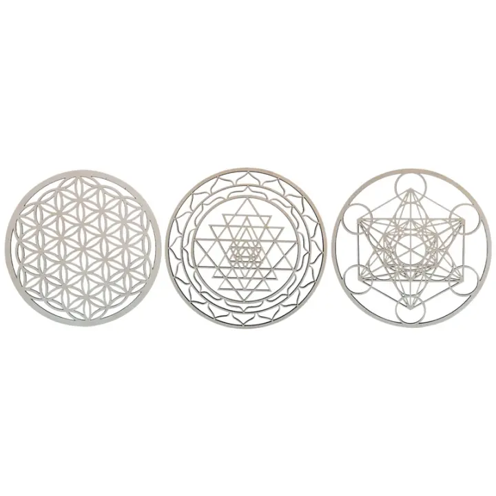 Juego de Arte de pared de Geometría Sagrada, arte de pared de madera, escultura, decoraciones de pared para decoración del hogar, 3 piezas por juego - 1