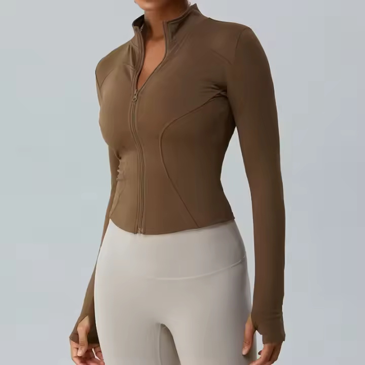 Top corto de Yoga para mujer, chaqueta deportiva de lana, abrigo de manga larga con cremallera completa, ropa deportiva informal para gimnasio - 1