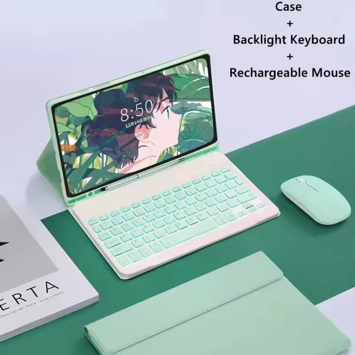 Funda magnética con retroiluminación para Samsung Tab S6 lite, carcasa con teclado, ratón, Bluetooth, inalámbrico, español, 10,4 - 1