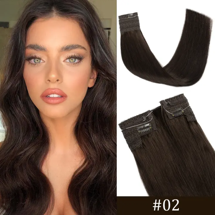 Extensiones de Cabello Humano EVASMOOTH Colores Oscuros, Base Natural, Clip On, Línea de Pescado Larga, Destacado de Cristal - 1