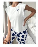 Conjunto De Pijama Para Mujer Estampado De Corazón Camiseta Corta Y Pantalones Largos Ropa De Dormir Estilo Casual De Verano Y Otoño - details 6