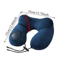 Almohada de viaje inflable en forma de U creativa, cojín de soporte para el cuello suave con presión manual, con bolsa de almacenamiento, almohadilla portátil para reposacabezas de coche - details 0