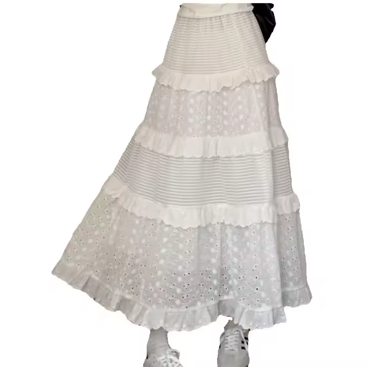 Falda larga de pastel para mujer, cintura elástica, corte A, multicapa, traje de playa, blanco - 1