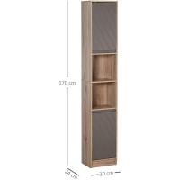 Armario alto para baño, columna de baño con 2 puertas y 2 estantes abiertos, mueble auxiliar de almacenamiento para salón/recepción, 30x24x170 cm, roble y gris. - details 2