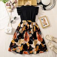 Vestido de punto negro con cinturón y estampado de gasa, vestido de estilo vintage a la moda para niñas, ropa de bautismo saliente diaria - details 2
