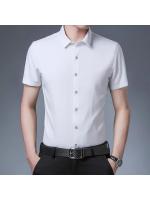 Camisa de manga corta de color sólido informal de negocios para hombres Top cómodo sin planchar - details 6