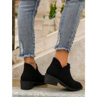 Botas Chelsea con estampado de leopardo estilo británico Color sólido punta puntiaguda Casual cremallera trasera zapatos de tacón bajo para mujer - details 4