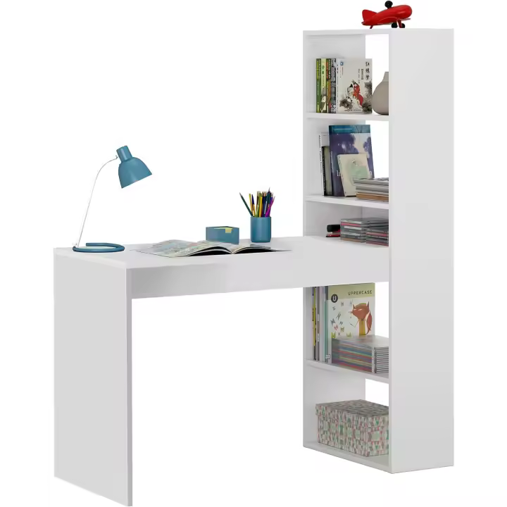 Ordenador, Escritorio con Estanteria Reversible, Blanco Artik, Modelo Duplo, Medidas: 120 cm (Ancho) x 53 cm (Fondo) x 144 cm (Alto) - 1