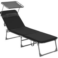 3 cm, Plegable, Tumbona, 193 x 53 x 29,5 cm, Capacidad 150 kg, Sombrilla Respaldo Inclinable, Jardín, Piscina, Terraza, Negro GCB193B01 - details 0