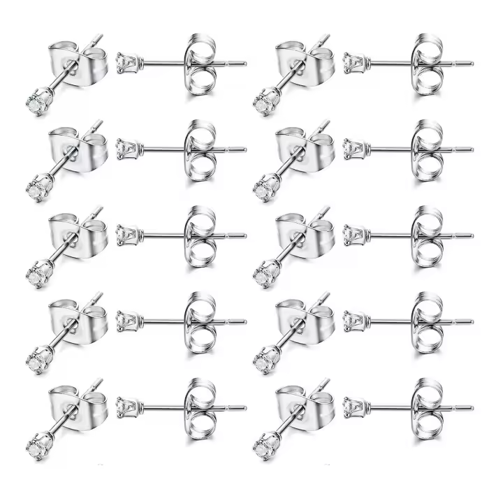 10 pares de pendientes de acero inoxidable de 2 mm con circonita cúbica transparente, utilizados para cartílago, lóbulos de las orejas, hélices, hombres y - 1