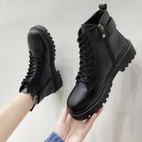 Botas Martin de talla grande para mujer, zapatos de tacón grueso, estilo británico, hebilla de cinturón, cordones, informales, botas cortas de terciopelo - details 1