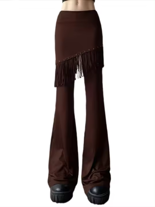 Pantalones de primavera/otoño con cintura BA, corte ajustado, acampanados, con empalme irregular y borlas, promoción para mujer - 1