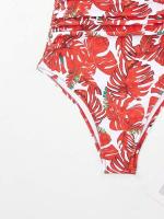 Traje de baño de bikini con lazo ajustado y estampado multicolor de una pieza de nuevo estilo para mujer con sensación de alta gama - details 14