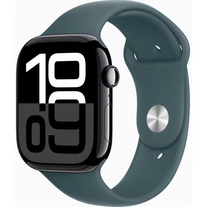 Apple Watch Series 10 [GPS, 42 mm] - Caja de aluminio negro azabache con correa deportiva verde lago, M/L (renovado) - 1