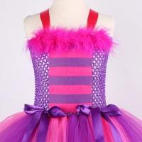 en el país de las Maravillas Cheshire gato niñas tutú vestido rosa caliente púrpura dibujos animados tul niñas vestido de fiesta niños Halloween Cosplay - details 6