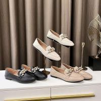 Mocasines de piel auténtica para mujer, cadena de tacón bajo, tacón grueso, tacones altos, zapatos de mujer antideslizantes con punta redonda, albaricoque de primavera - details 4