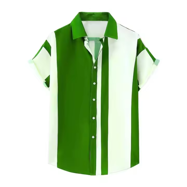 Camisa de manga corta a rayas para hombre, camisa informal estampada con solapa y botones, estilo hawaiano - 1