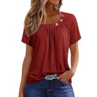 Camisetas Casuales de Verano para Mujer Top Básico Sólido con Botón Cuello en V Estilo Callejero Oversize Ropa de Moda - details 1